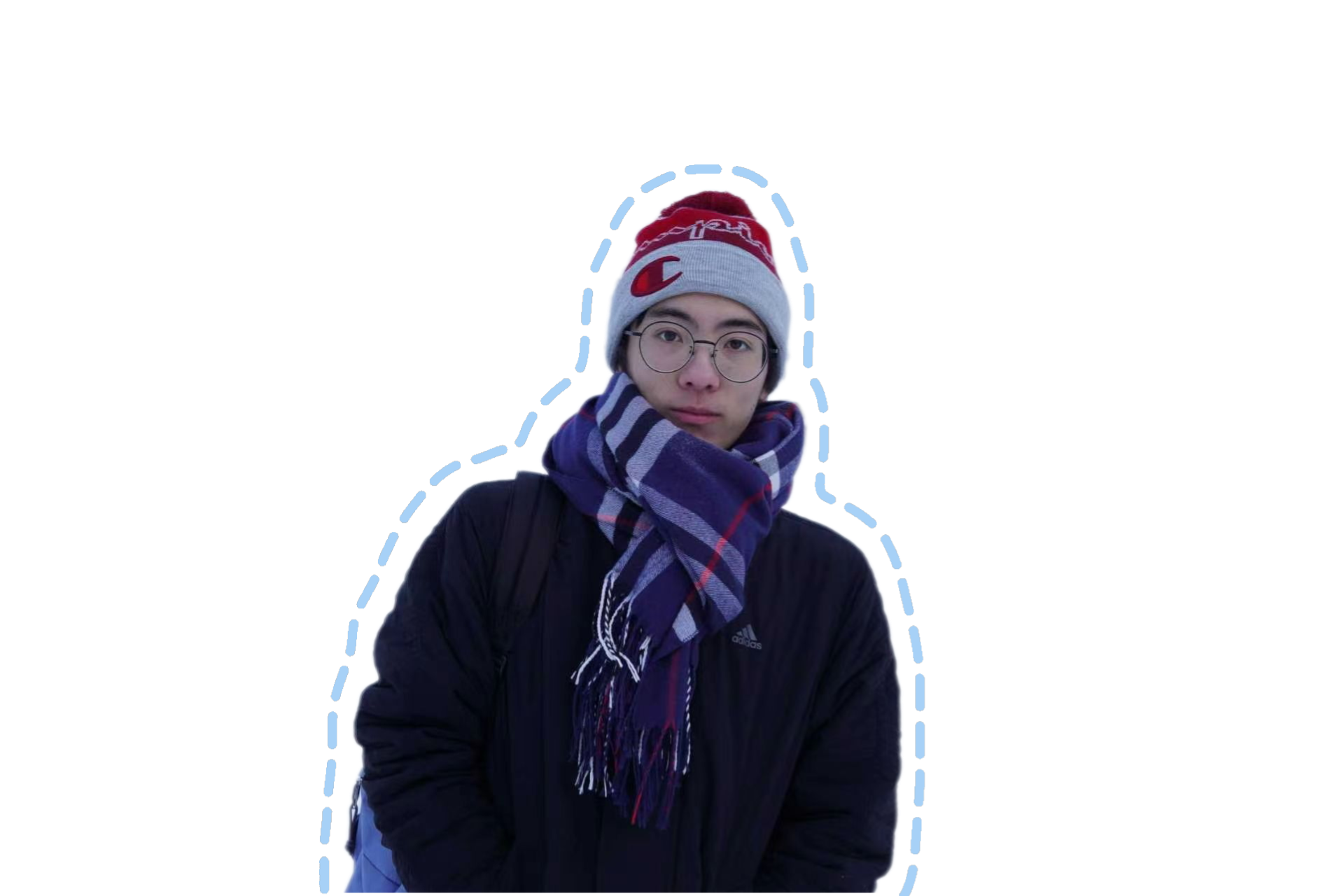 Leo 戴针织帽和围巾的雪景人像抠图